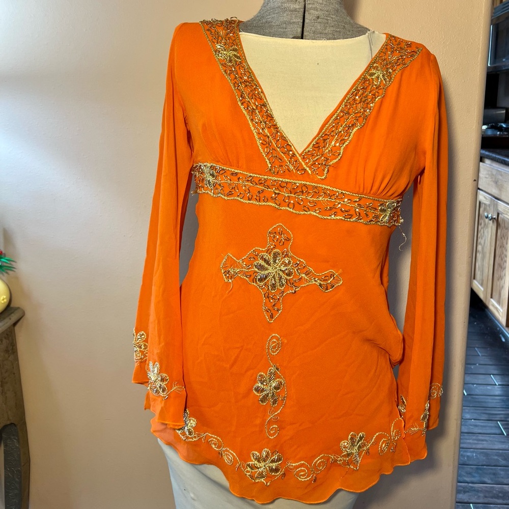 Bebe silk embroidered top